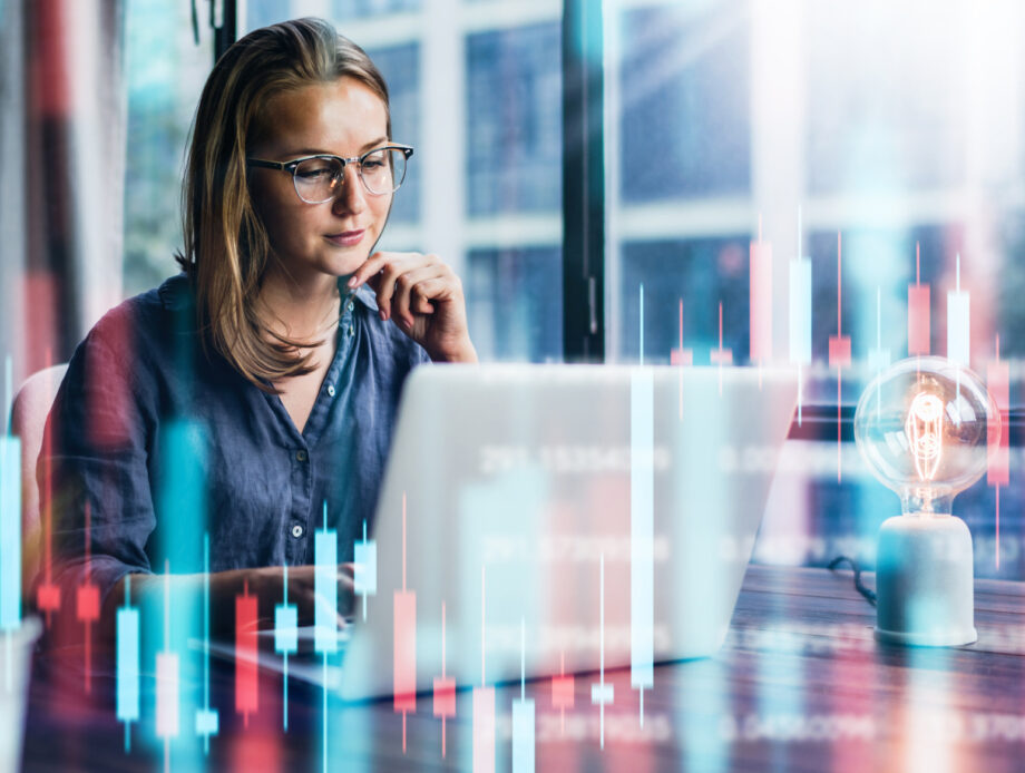 Depiction of a female Broker working in isolation